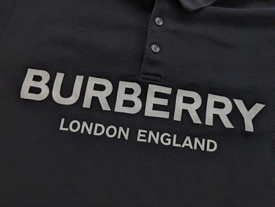 Burberry Polo Shirt Mens Large Black Logo London England Pique
