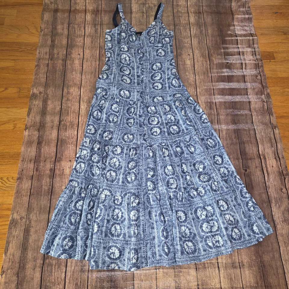 Lauren Ralph Lauren Dress Womens 4 Blue Linen Maxi Sleeveless Boho Side Zip - Image 2 of 4