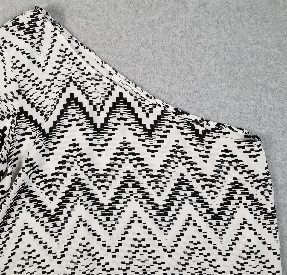 COLLECTIVE CONCEPT Top Mujer’s Grande L Negro Blanco Geométrico Abstracto Poliéster Foto 2 de 4