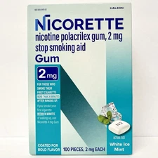 Nicorette Nicotine Gum, White Ice Mint, 100 count 2mg EXP: 2028 NEW