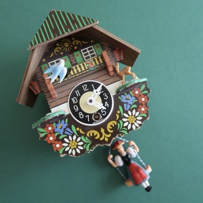 Vintage Cuckoo Wall Clock German Small Swinging Lady Bird No Key