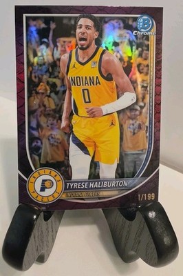 2025-26 Bowman Tyrese Haliburton Fuchsia Reptilian Refractor 011/199 Pacers