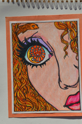 Unusual Portrait Woman Red Hair ORiginal Hand Drawn Art 8.5x11 inch