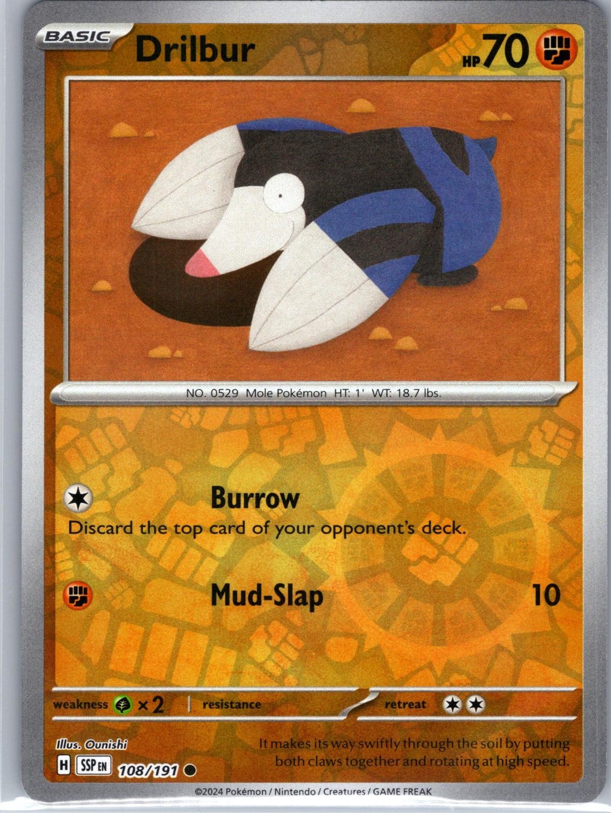 Drilbur 108/191 Common Surging Sparks Pokemon Reverse Holo Near Mint