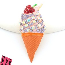 Fashion Womens Cute Purple Rhinestone Strawberry Ice Cream Charm Brooch Pin Gift