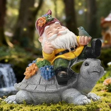 Garden Solar Gnomes Outdoor Statues with Turtle  Flower Gnome Outdoor Decor for
