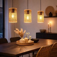 Pendelleuchte HäNgeleuchte Esszimmerlampe E27 Bambus Geflecht 3-Flammig Schwarz