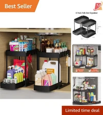 2 Pack Multi-Purpose Plastic Metal Under Sink Kitchen Bathroom Storage Organizer