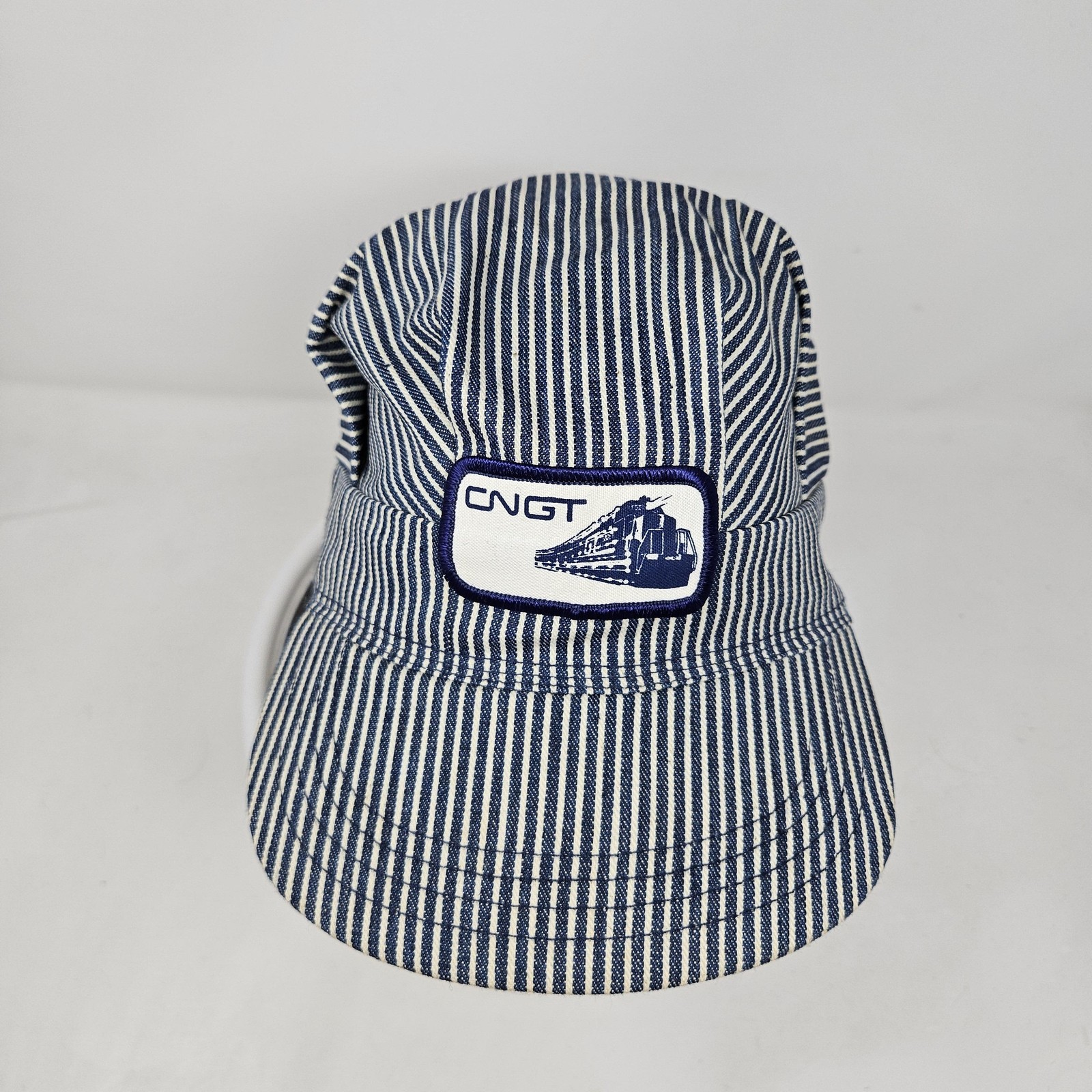 CNGT Hat Cap Snap Back Blue Hickory Stripe Railroad Engineer Patch Mens Made USA