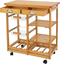 Rolling Wood Kitchen Island Trolley Cart Dining Storage Drawers Stand Durable