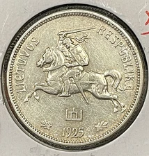 1925 Lithuania Five 5 Litai AU Light Hairlines