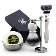 5PC Men s Grooming Kit with Synthetic Silvertip Shaving Brush 5 Edge Razor Set