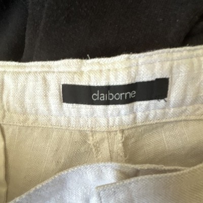 Claiborne Men's White Linen Cotton Casual Straight Leg Pants Size L