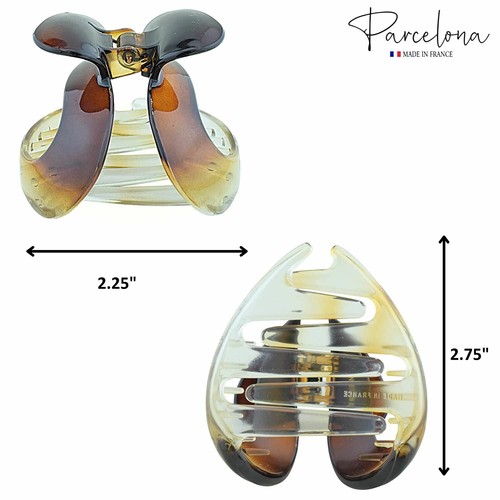 Parcelona French Heart Curve Clear N Shell Medium Celluloid Hair Claw - Picture 5 of 9