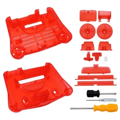 BITFUNX Full Housing Case Shell Cover Replacement Nintendo 64 N64 Console - RED CLEAR