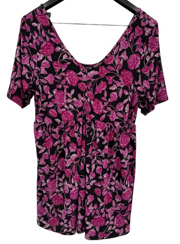 Torrid Women's Top 2X Studio Knit V-Neck Ruched Front Babydoll Tee Pink Floral