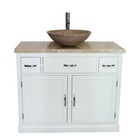 Bathroom Vanity Unit | White Modern Wash Stand Travertine Top & Basin