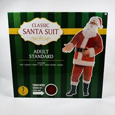 NEW in BOX Classic 7pc Santa Suit Costume Adult Standard Size Up To Size 44