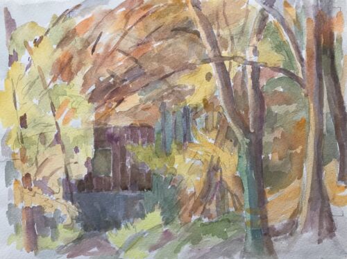Edith Reichert 1924-2013 Día soleado en el jardín bosque otoño árboles acuarela - Imagen 1 de 8