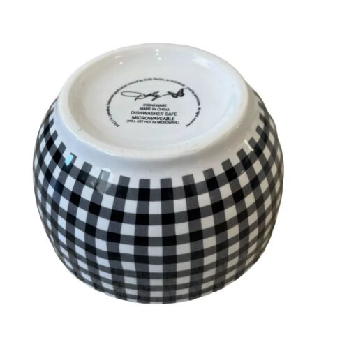 Dolly Parton Set di 4 ciotole frutta bianco e nero Gingham Check Ceramica NUOVO - Foto 4 di 4