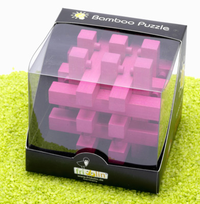 Fridolin IQ Test Bambus Puzzle Knobel 3D Verschlossen magenta 9 x 8,5 x 9 cm