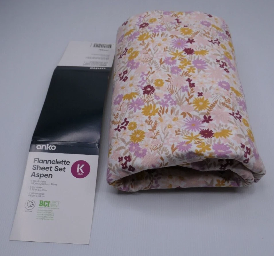 Anko Kmart Flannelette Flat sheet king Size Floral Aspen 2.75mx2