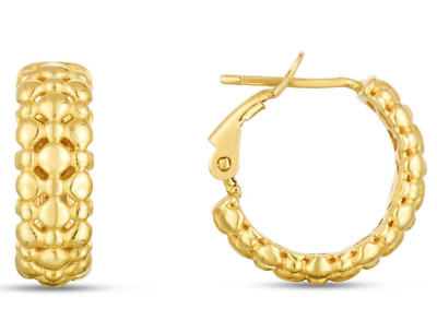 14k Yellow Gold Puffed Bead Hoop Earrings with Omega Clasp 18 mm (3/4'') 4 gr