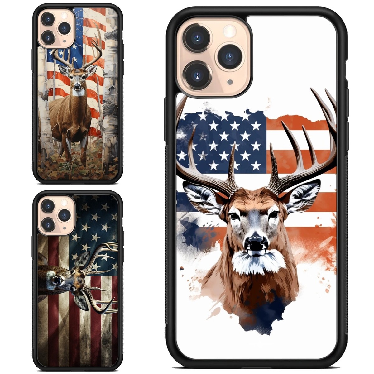 Unique case For iPhone 12 13 14 15 Plus Pro Max american flag deer Buck