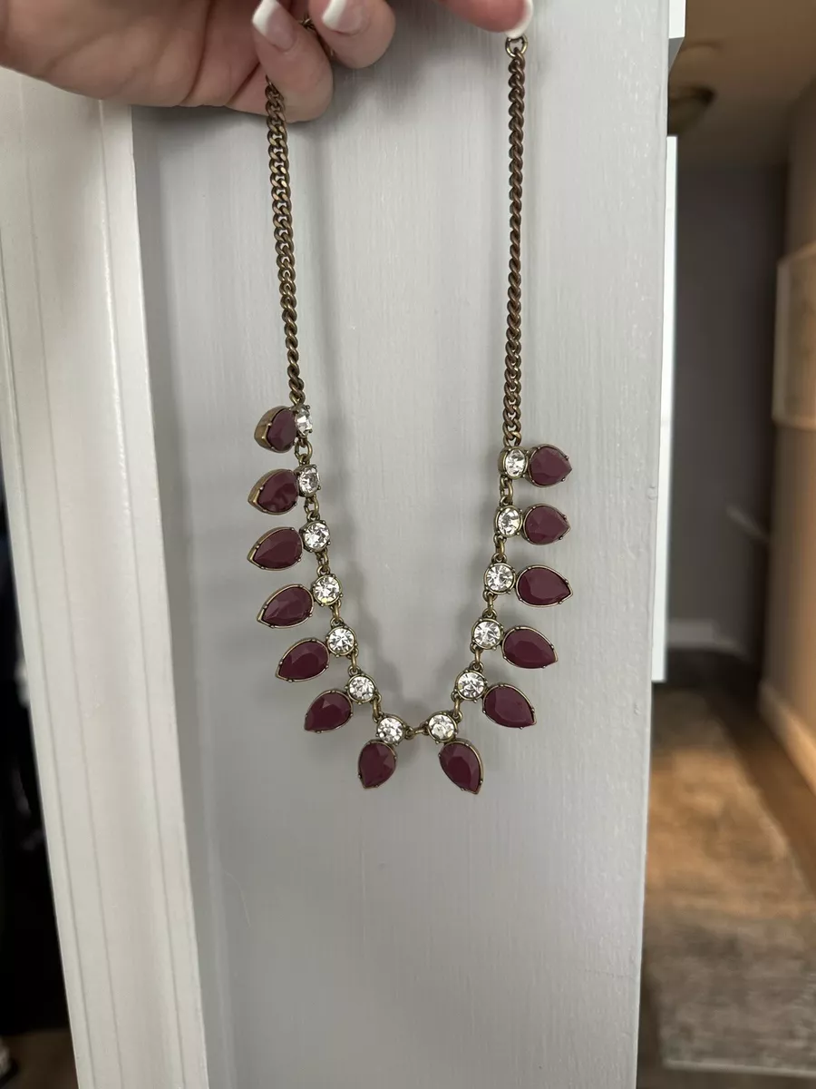 J.Crew Women s Rhinestone Statement Necklace Burgundy And Diamond Stones
