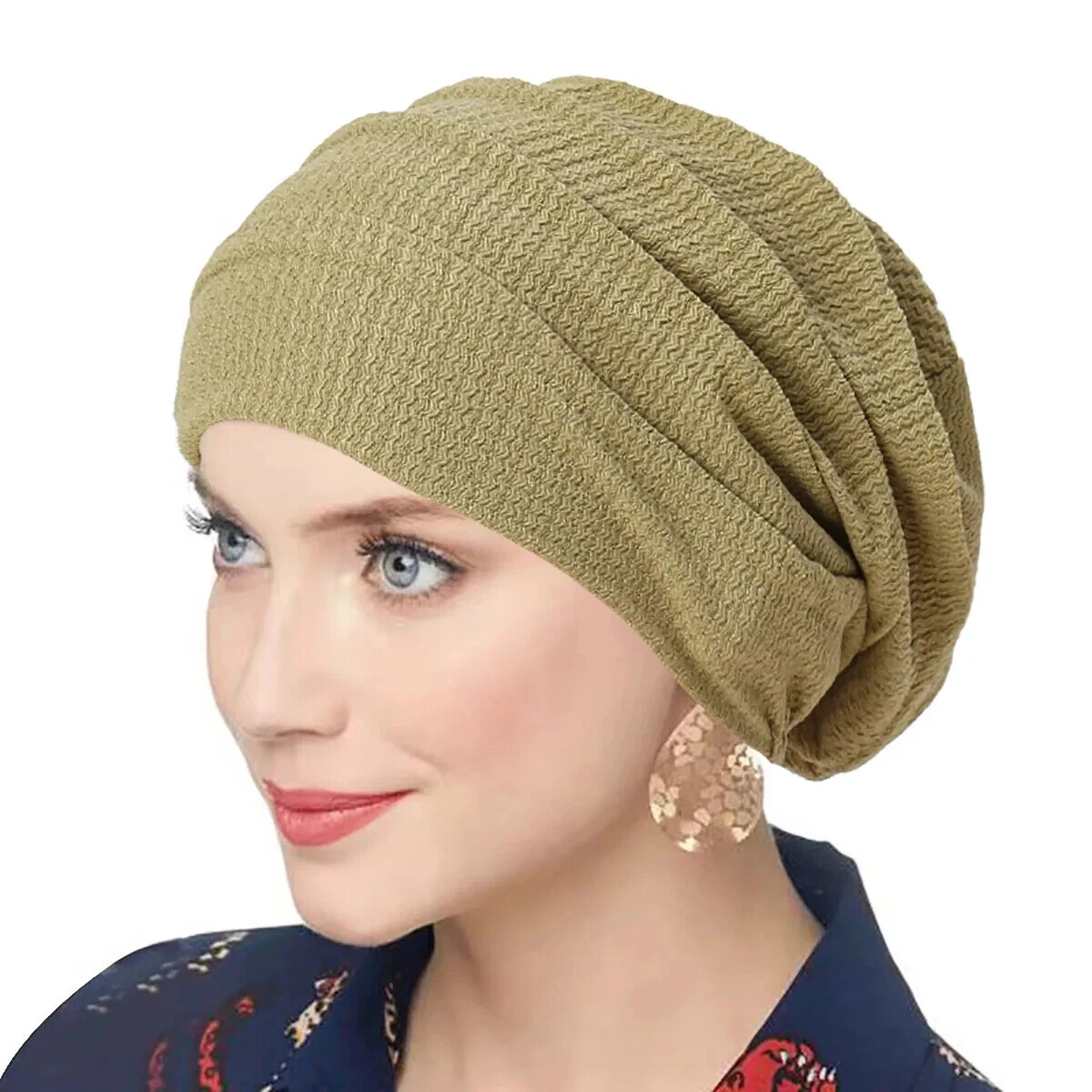 Trendy Crinkle Solid Color Hijab Turban Soft Elastic Indian Bonnet Head Wrap for Women
