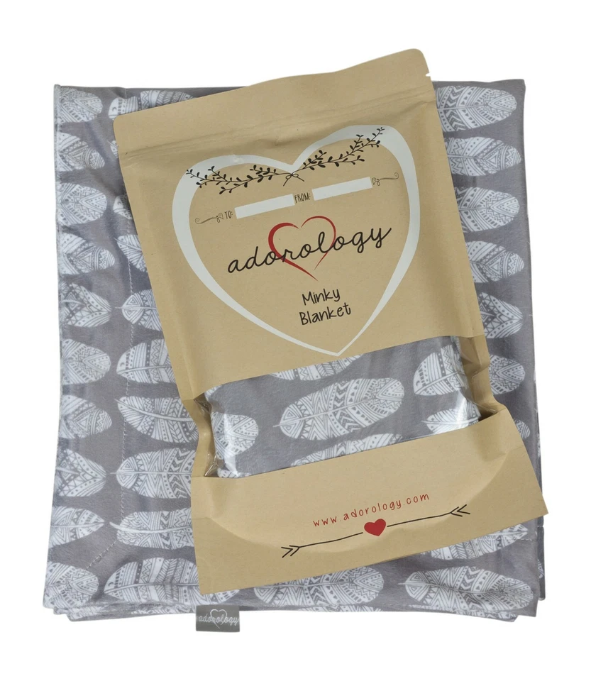 Minky Baby Nursery and Toddler Blanket 30" x 40" Gray White Feathers Shower Gift - Image 3 of 3