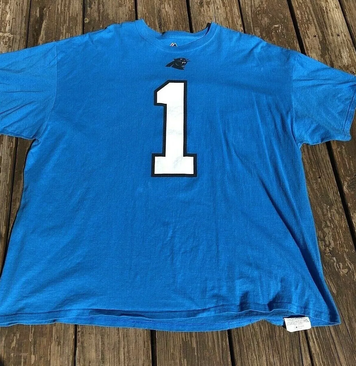 Majestic Cam Newton #1 Carolina Panthers QB Blue NFL T-Shirt Size XXL
