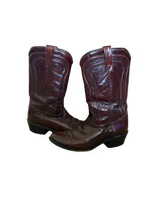 Acme Calf Oxblood Cowboy Western Boots Burgundy Leather USA Sz 9.5 D Vintage ACME Men main image 2