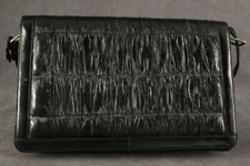 Vintage Black EEL SKIN Leather Clutch Handbag Quilted Purse Made in Korea