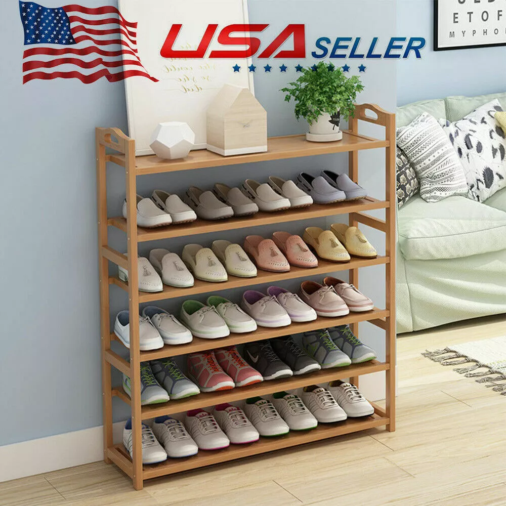 Bamboo Shoe Rack 6-Tier Shoe Storage Organizer Entryway Shoe Shelf