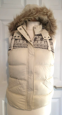 HUDSON & ROSE NEW LOOK CREAM PADDED HOODED PRINT GILET JACKET BODYWARMER SIZE 12