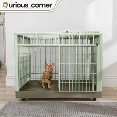 Large Pet Crate 26''x38'' Dual Door Plastic Small Animal Shelter Noiseless Wheels