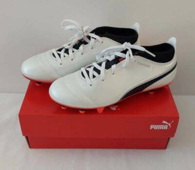 New PUMA ONE FG Jr Soccer Cleats White Black Coral Size 4C #104244  01