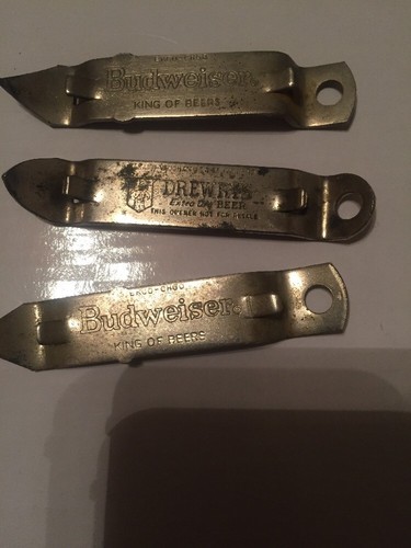 lot of 3 vintage metal bottle can opener budweiser drewrys beer