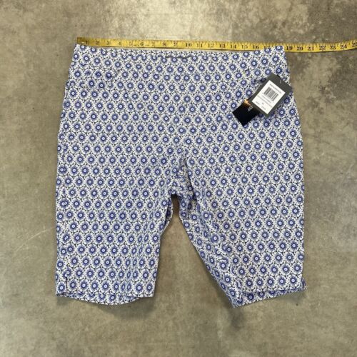89th Madison Shorts Womens XL Amalfli Blue White Moroccan Tile Floral