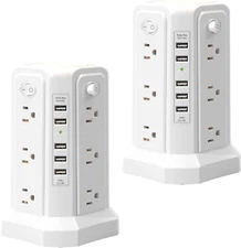 Surge Protector Power Strip Tower with 5 USB Ports and Night Light, 10FT Extensi