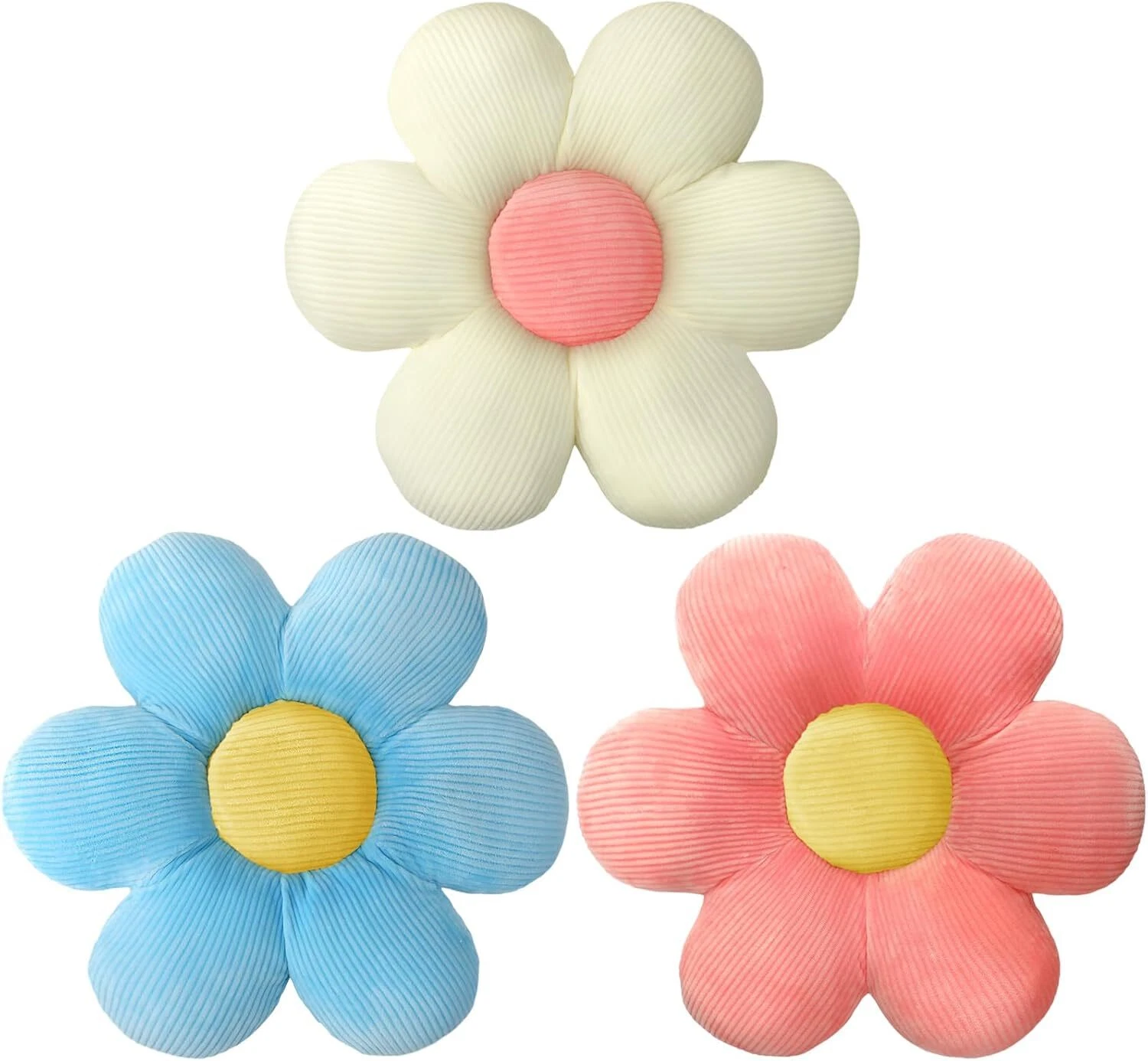 Sratte 3 Pcs Flower Pillows Shaped Throw Pillow Cute 16", Multicolored