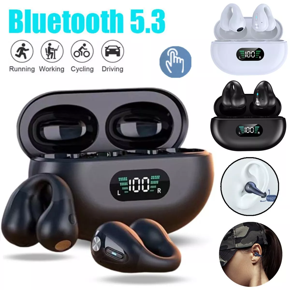 Bluetooth 5.3 Wireless Earbuds Ear Clip Bone Conduction Headphones Sport  Headset