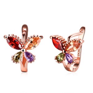 Authentic Rose Gold Plated Earrings Flower Butterfly Drop Dangle Zirconia Latch Back L668