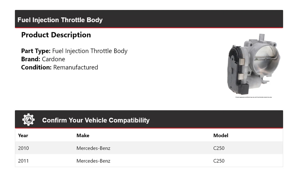 Carrocería de acelerador de inyección de combustible cardone para Mercedes-Benz C250 2010-2011 Foto 2 de 4