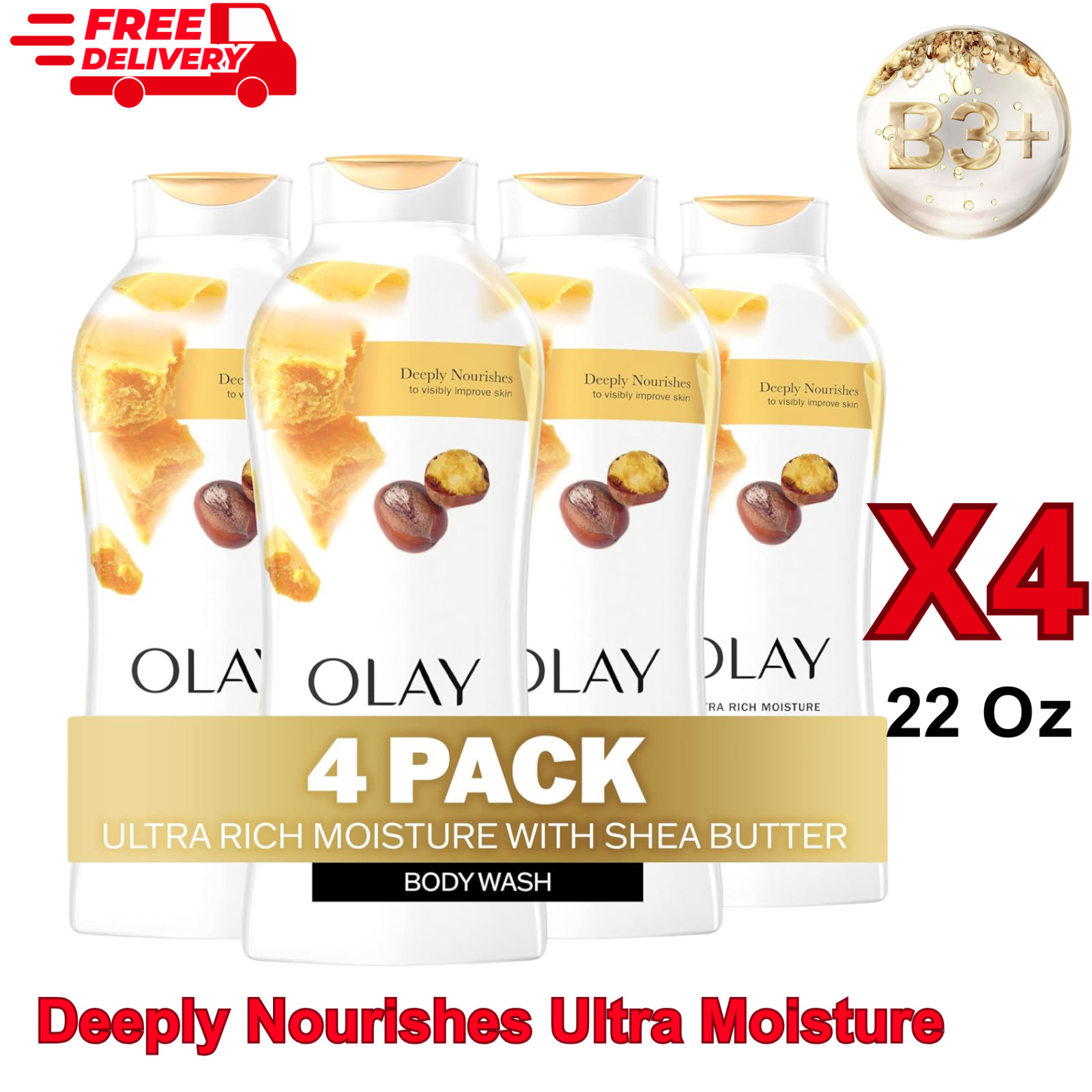 4 Pack OLAY Ultra Rich Moisture Body Wash with Complex VtmB3