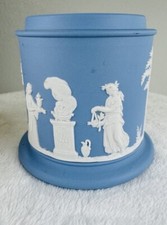 VTG 1953 Wedgwood Jasperware Blue Tea Caddy Jar No Lid Classical England 3”