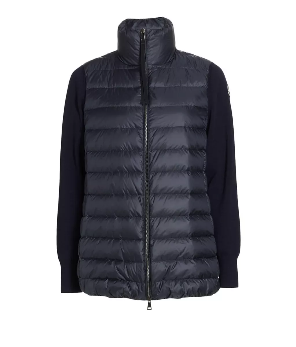 Brand New with Tags Moncler Knit-Sleeve Down Cardigan Zip Up Navy