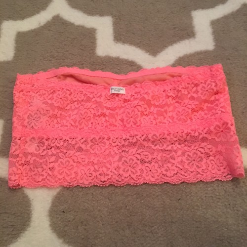 NWT Gilly Hicks Neon Pink Coral Lace Strapless Floral Bralette Crop Top Size S - Picture 4 of 4