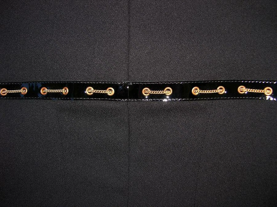 NUOVO GIANNI VERSACE APPLICAZIONE CATENA IN PELLE VERNICIATA LANA VERNICE ABITO NERO 44 8